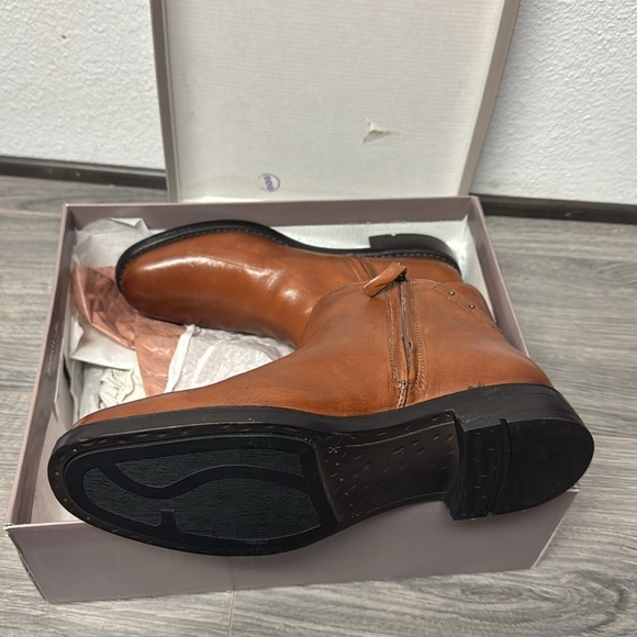 Franco Sarto Mobi Ankle Bootie Cognac Brown Leather Women's shoes - Picture 3 of 5
